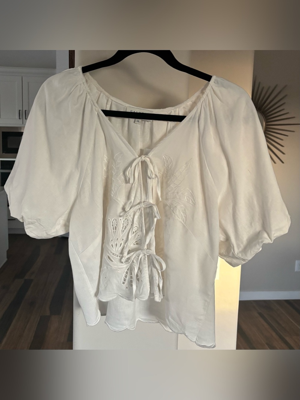 Calypso St. Barth White Tie-Front Embroidered Peasant Top